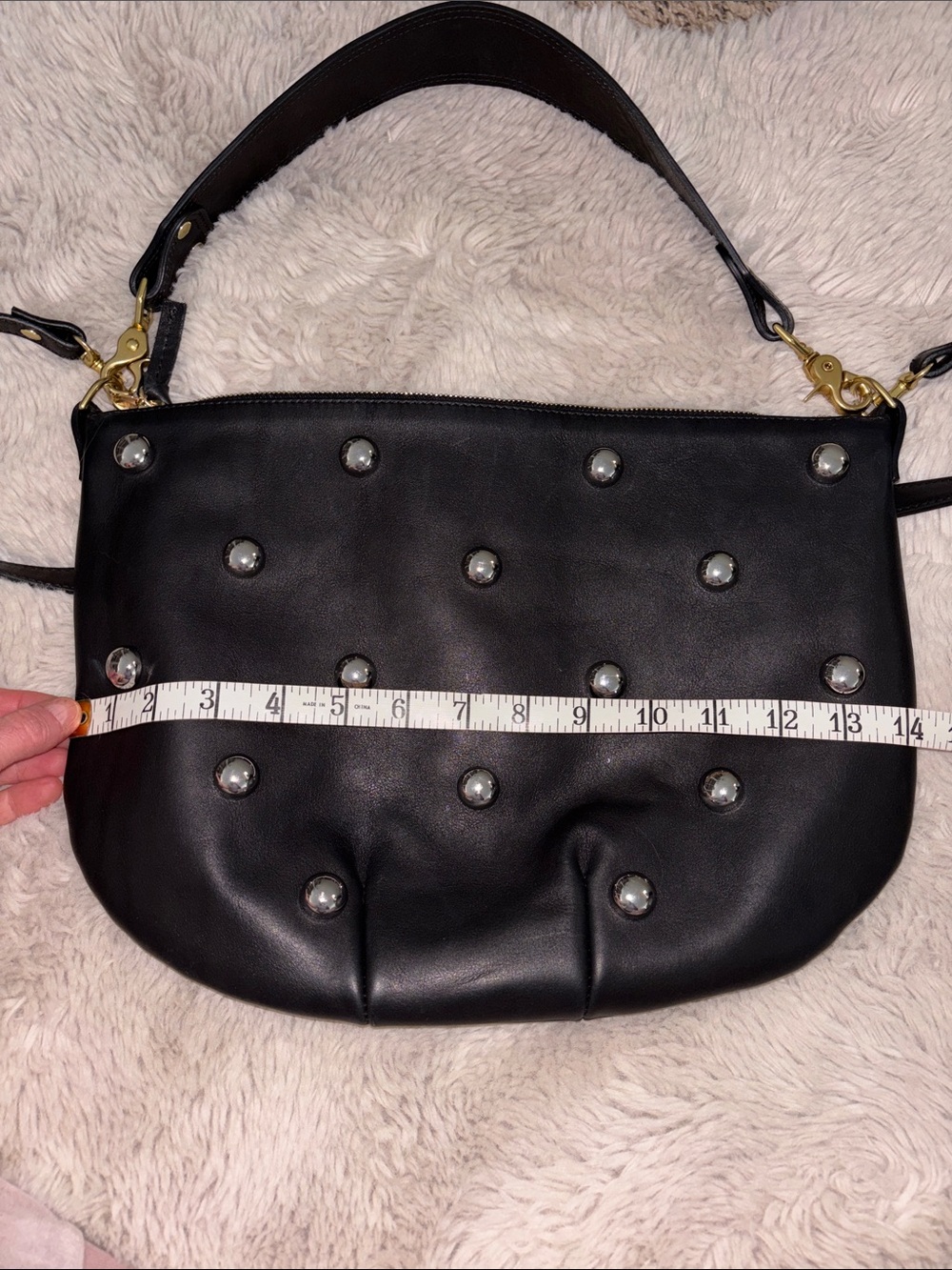 Black Stud-Embellished Crossbody Bag with Gold Hardware - Picture 7 of 8